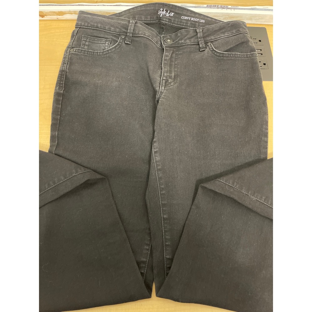 Style & Co Curvy Boot Leg Jeans Black Denim Size 10 Stretch Bootcut Pants
